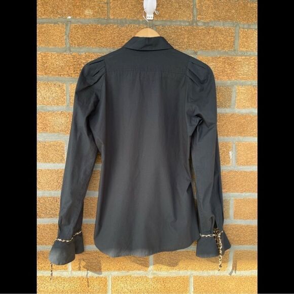 Just Cavalli Black Cotton Shirt With Leopard Pattern Trimming Size 44/8 - Picture 13 of 16